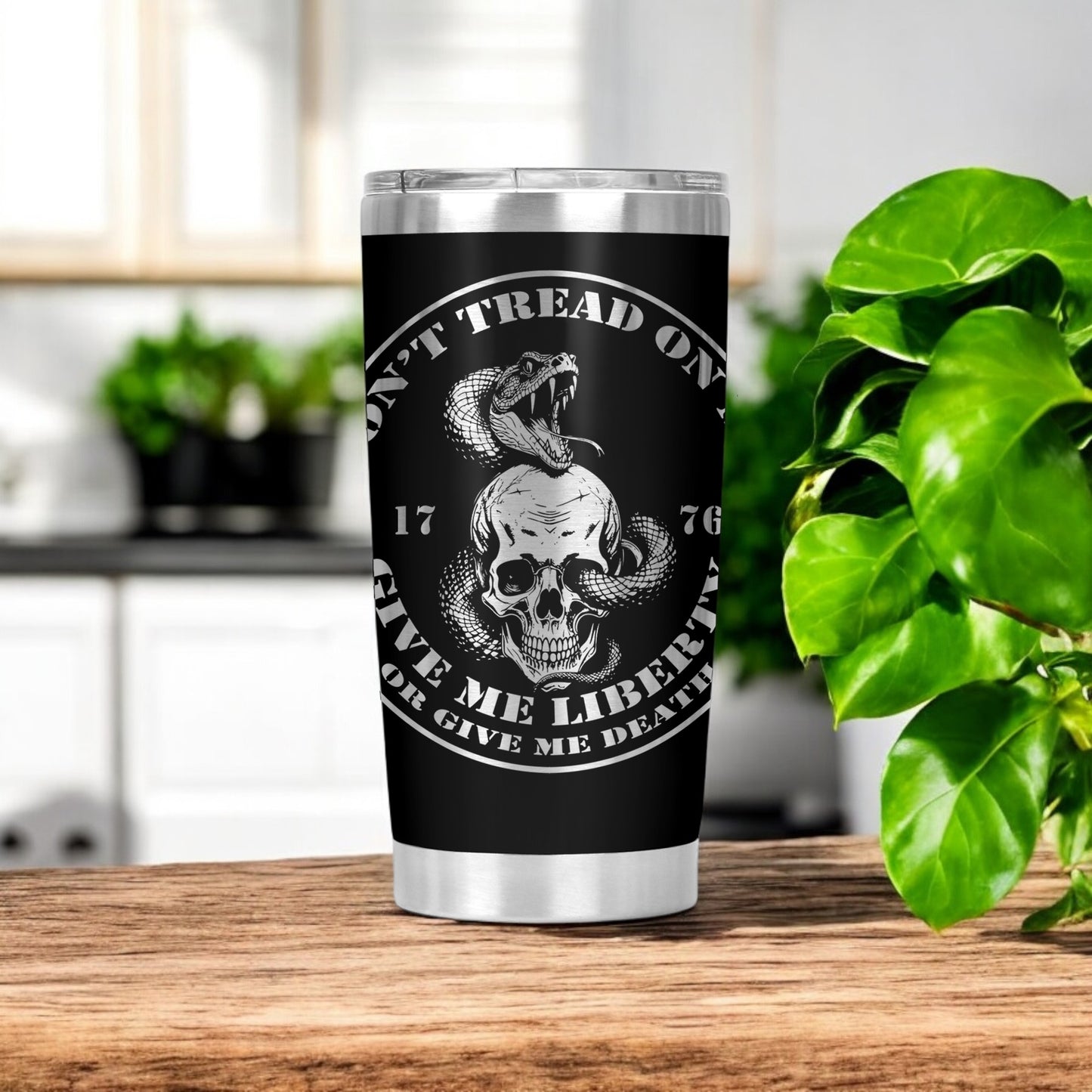 Don’t Tread On Me 20oz Tumbler – “Give Me Liberty or Give Me Death” Laser-Engraved Design